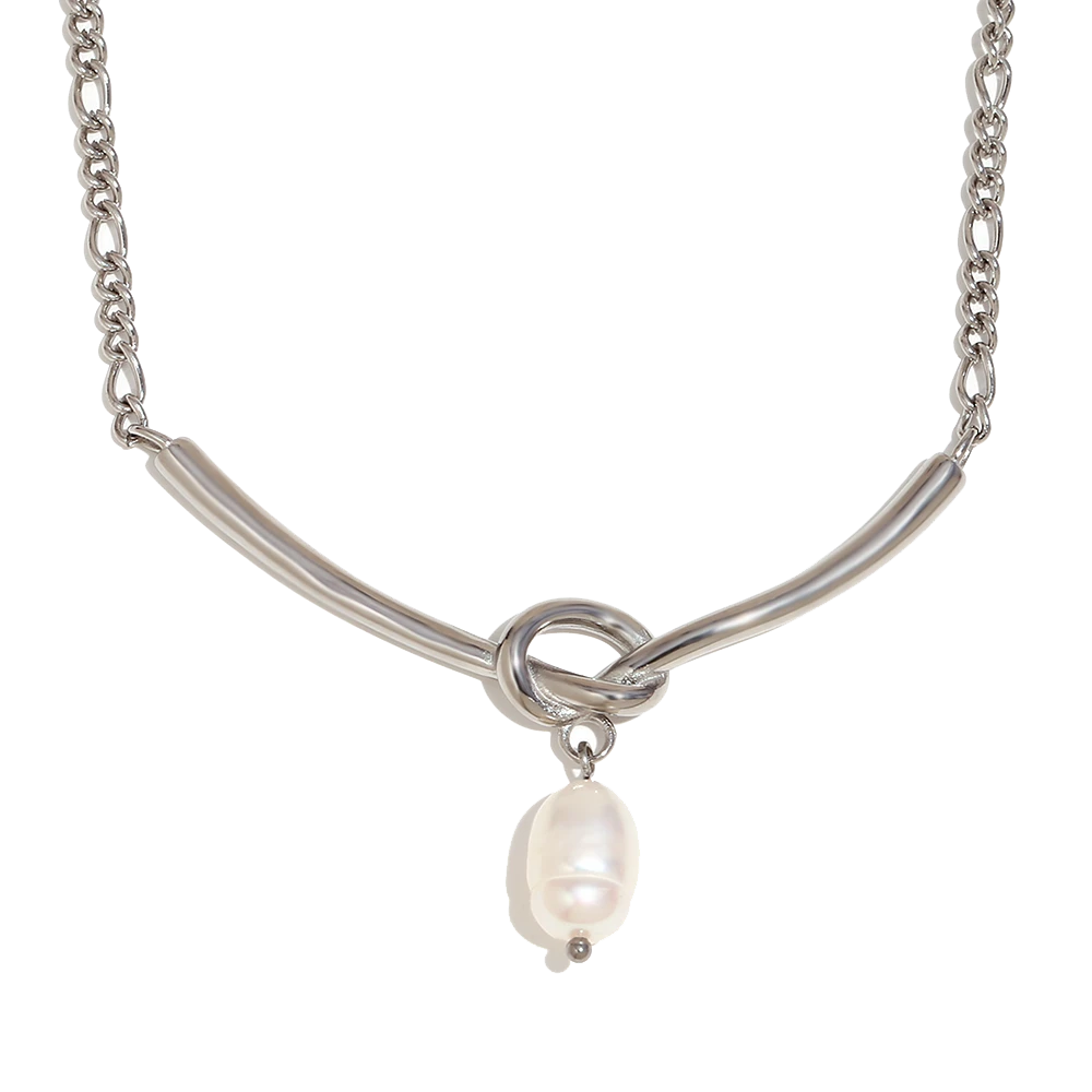 Tie-the-knot Pearl Necklace in polished stainless steel