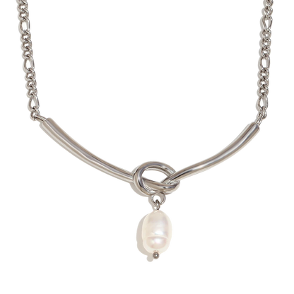 Tie-the-knot Pearl Necklace in polished stainless steel
