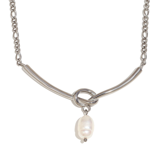 Tie-the-knot Pearl Necklace in polished stainless steel