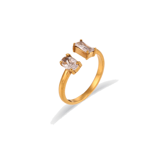 Toi Et Moi crystal zircon ring in 18K gold plated stainless steel
