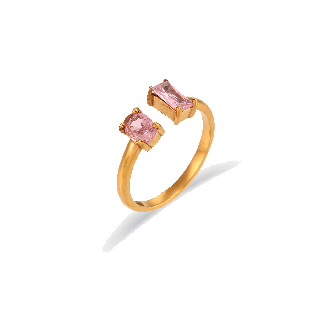 Toi Et Moi blush pink zircon ring in 18K gold plated stainless steel