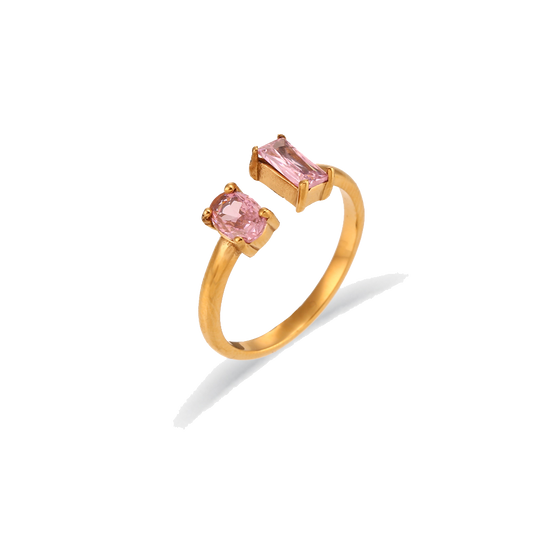 Toi Et Moi blush pink zircon ring in 18K gold plated stainless steel