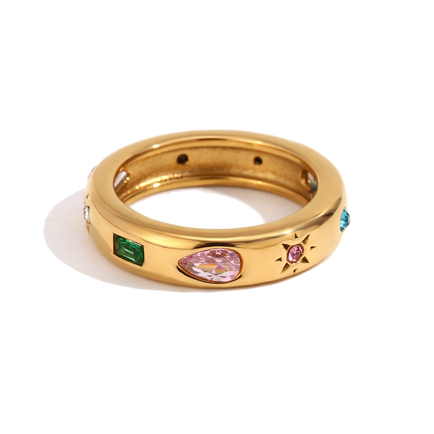 Tutti Frutti zircon ring in 18K gold plated stainless steel