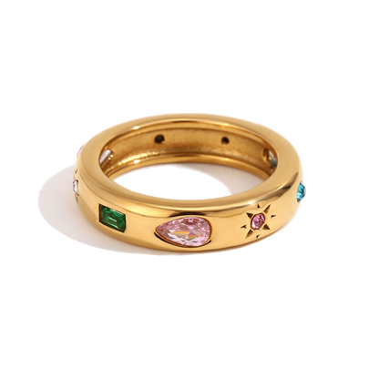 Tutti Frutti zircon ring in 18K gold plated stainless steel