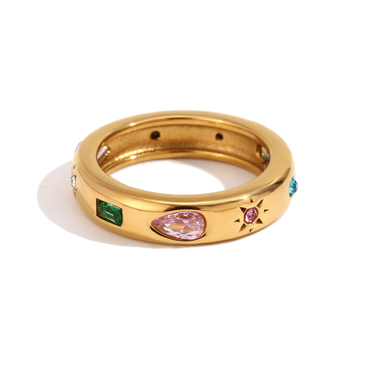 Tutti Frutti zircon ring in 18K gold plated stainless steel