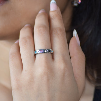 Silver Tutti Frutti Ring worn on hand with colourful zircon accents
