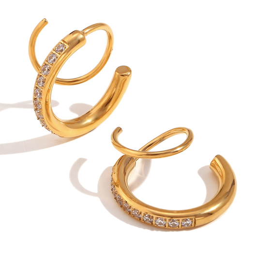 Twister Pave zircon huggies in 18K gold plated stainless steel