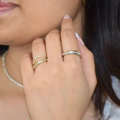 Gold Tiara Ring styled on hand with zircon detail
