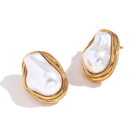 Wrapped Baroque Keishi Studs in 18K gold plated stainless steel