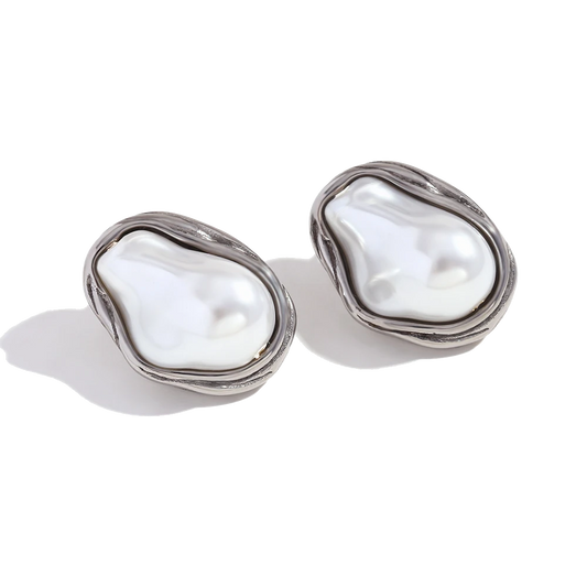 Wrapped Baroque Keishi Studs in polished stainless steel
