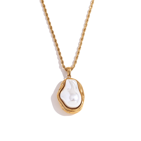 Wrapped Baroque Pearl Pendant Necklace in 18K gold plated stainless steel