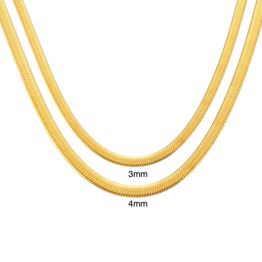 Classic Chain necklace shown in 3mm and 4mm gold widths