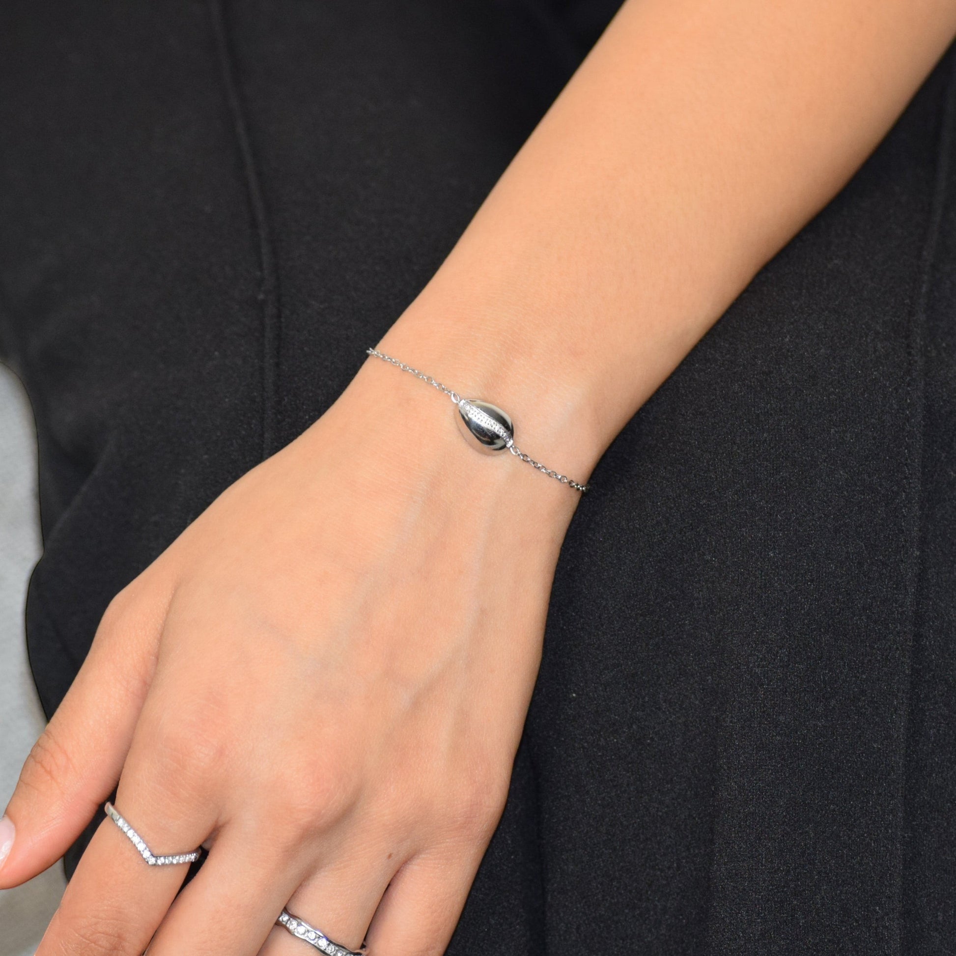 Silver Coffee Lover Bracelet worn on wrist with coffee bean charm