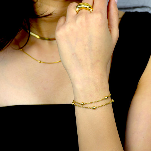Gold Duo Beaded Bracelet worn on wrist