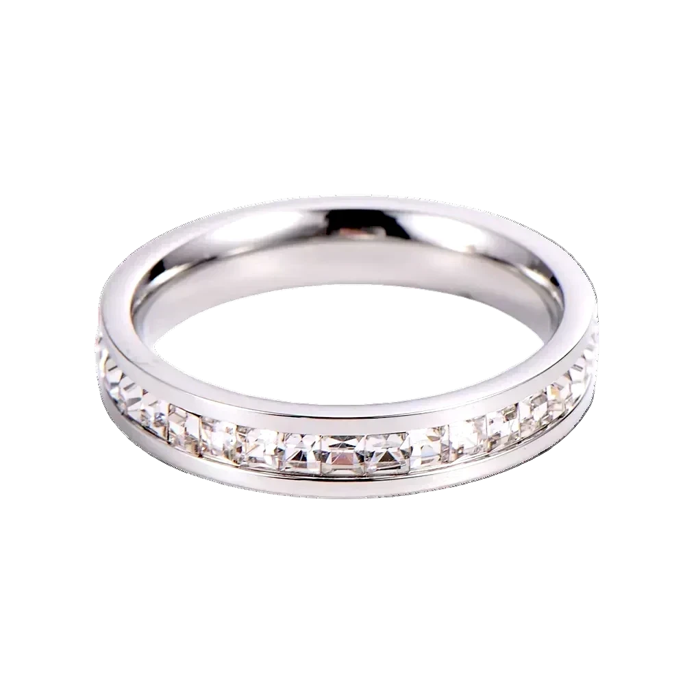 Eternity Ring with zircon stones in polished stainless steel