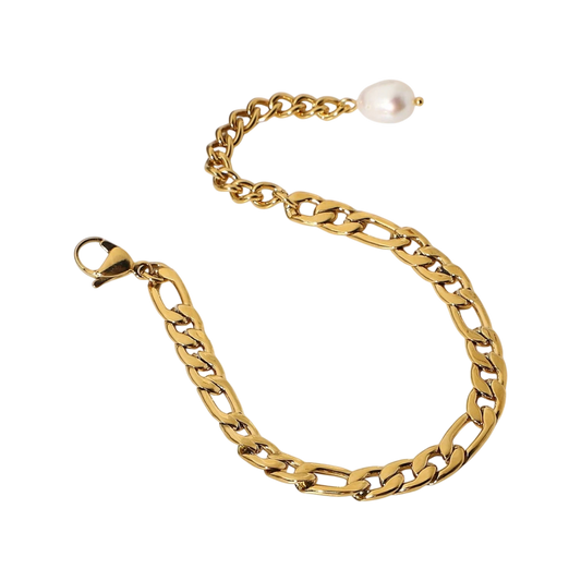Figaro Pearl Bracelet in 18K gold plated stainless steel