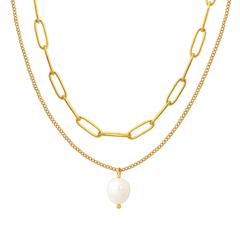 Layered Pearl Necklace in 18K gold plated stainless steel
