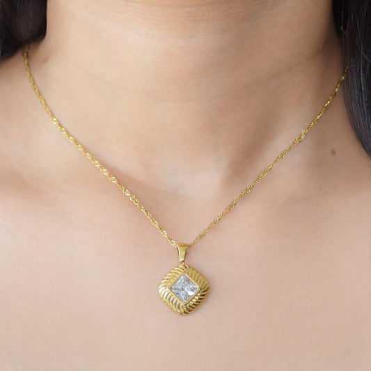 Legacy crystal zircon pendant necklace worn on model