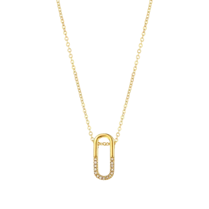 Pave Paperclip Necklace with zircon in 18K gold plated stainless steel