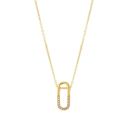 Pave Paperclip Necklace with zircon in 18K gold plated stainless steel