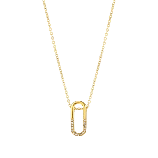 Pave Paperclip Necklace with zircon in 18K gold plated stainless steel