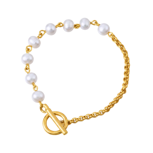 Pearl Toggle Bracelet in 18K gold plated stainless steel