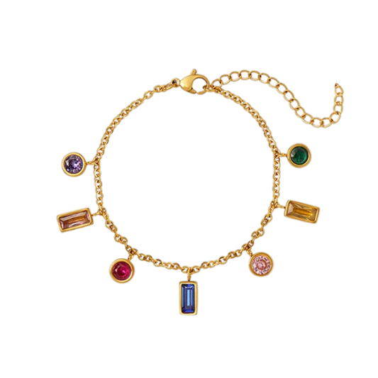 Rainbow zircon bracelet in 18K gold plated stainless steel