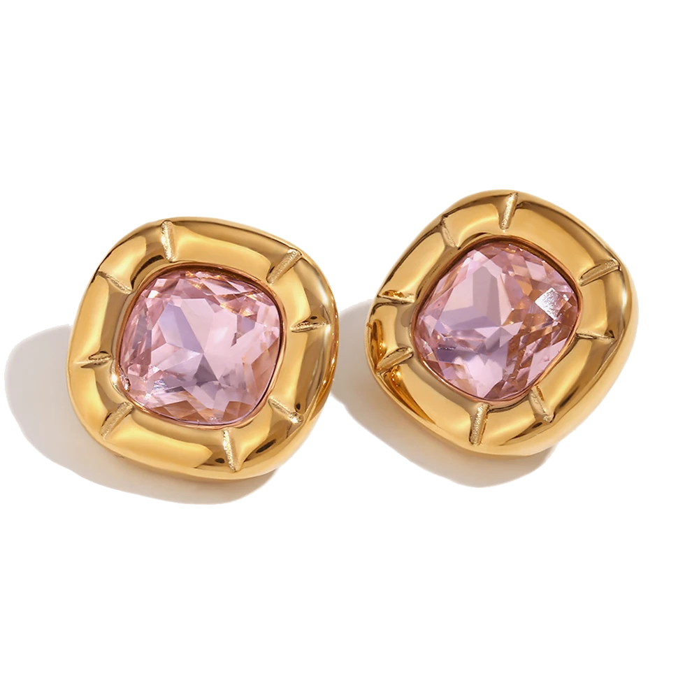 Signature blush pink zircon stud earrings in 18K gold plated stainless steel