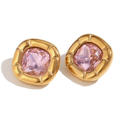 Signature blush pink zircon stud earrings in 18K gold plated stainless steel