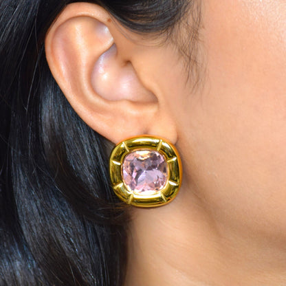 Blush pink zircon statement studs worn on model
