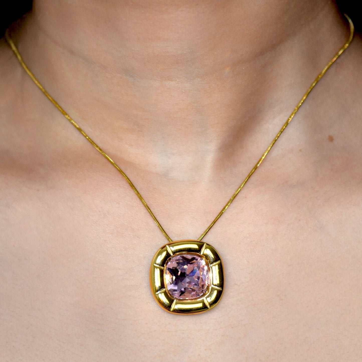 Blush pink zircon Signature Statement Pendant Necklace in gold setting
