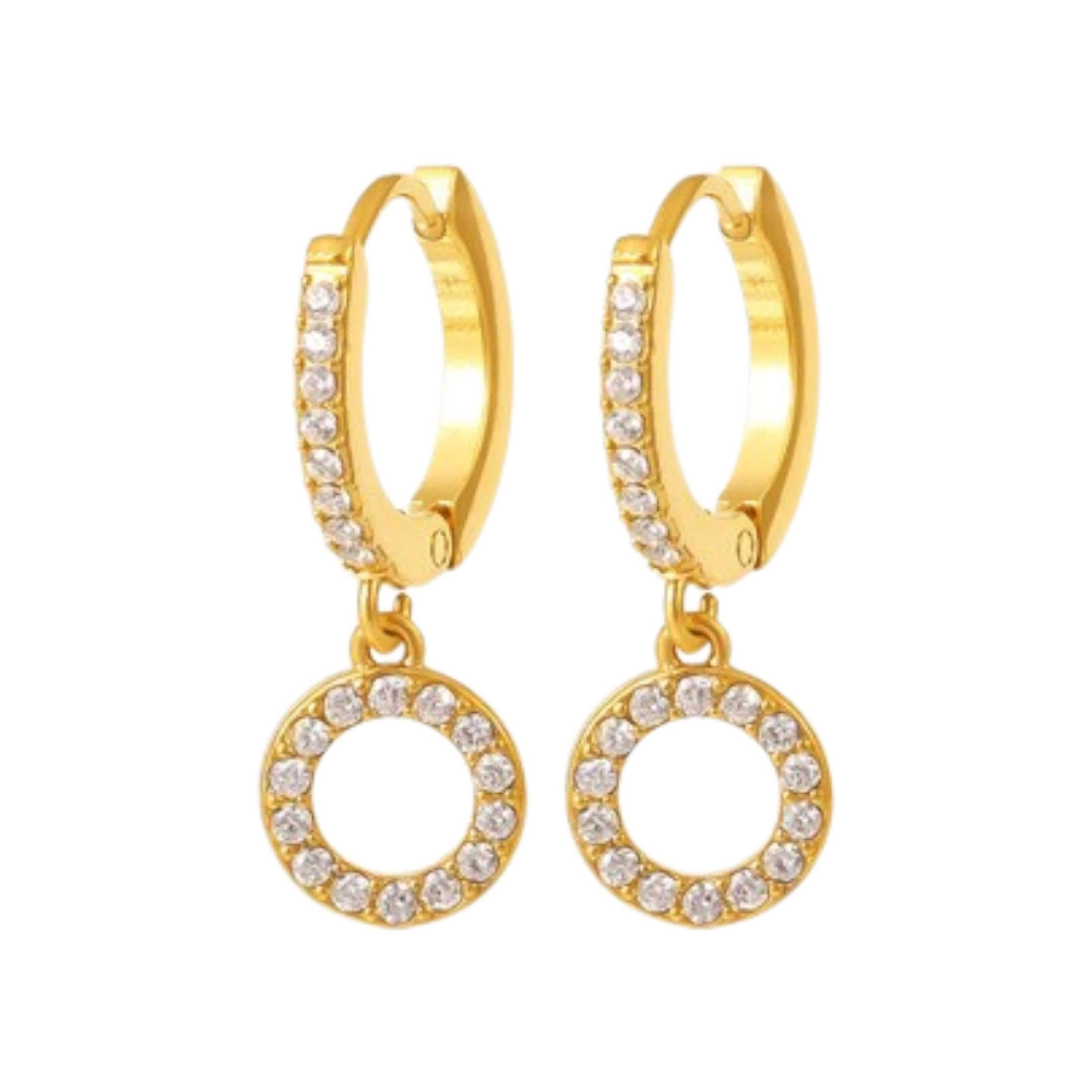 Comet Huggies with sparkling zircon charms in 18K gold plated stainless steel