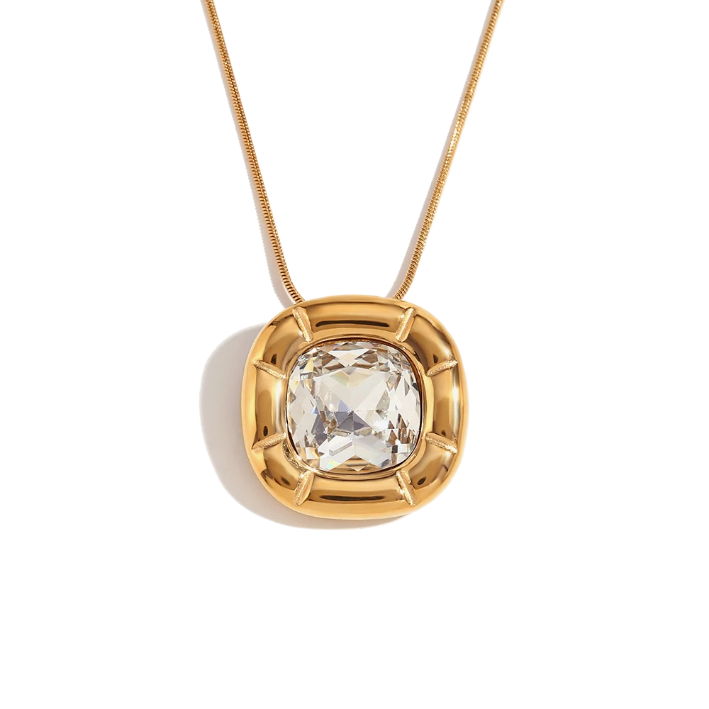 Signature crystal zircon pendant necklace in 18K gold plated stainless steel