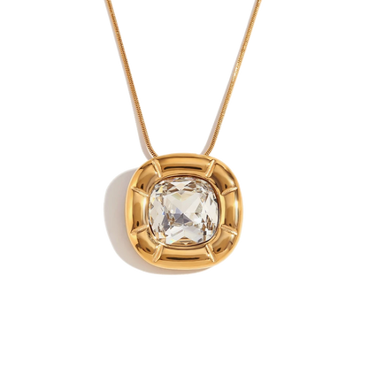Signature crystal zircon pendant necklace in 18K gold plated stainless steel