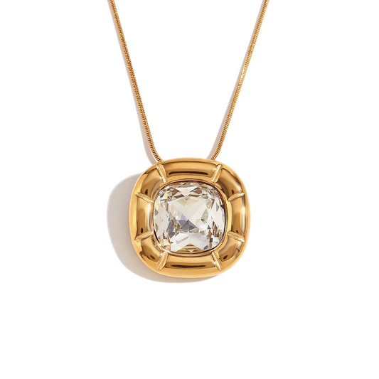 Signature crystal zircon pendant necklace in 18K gold plated stainless steel