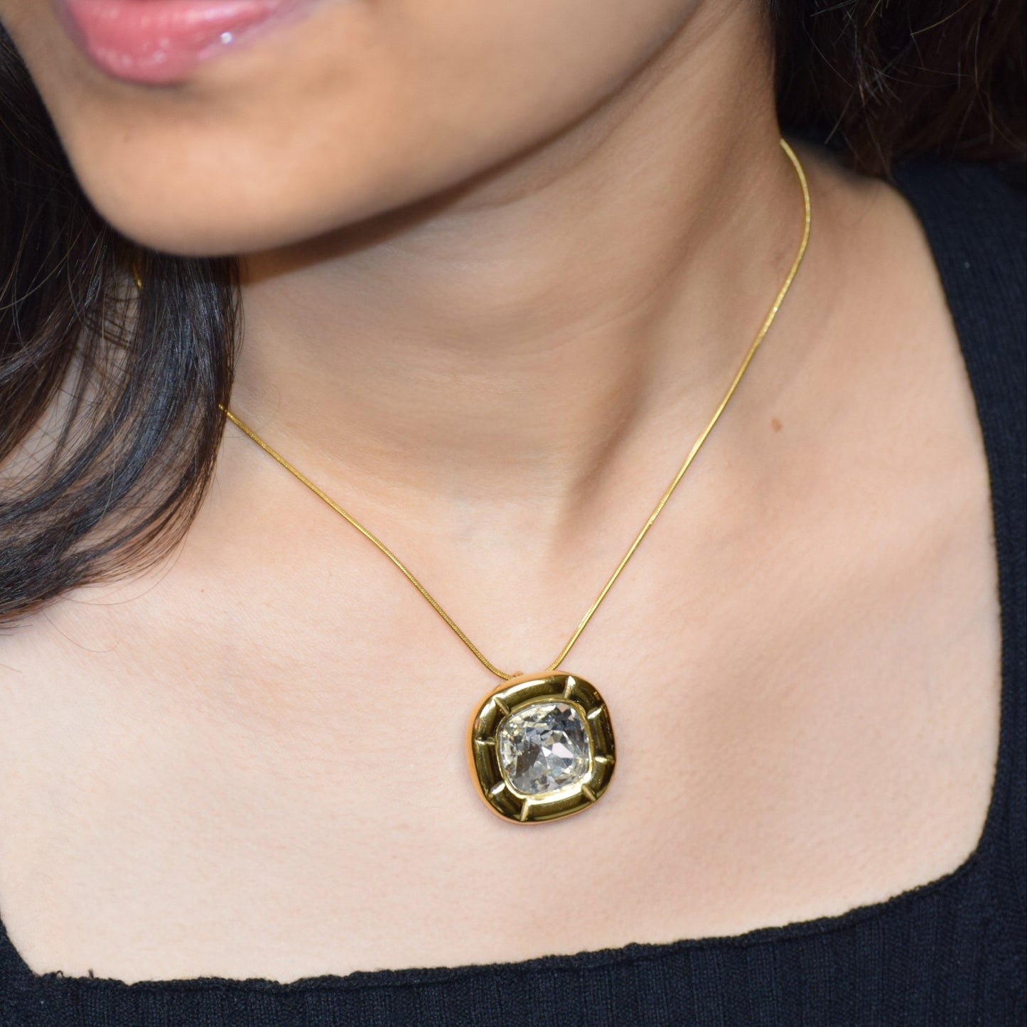 Crystal zircon Signature Statement Pendant Necklace in gold setting