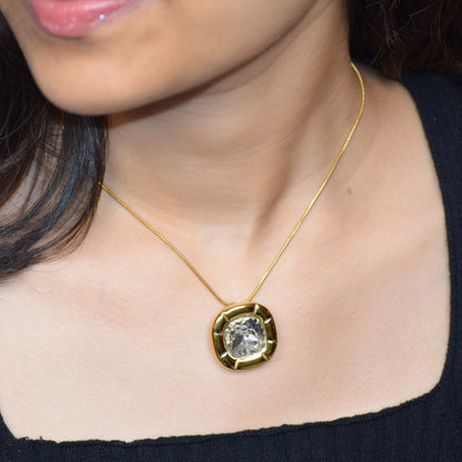 Crystal zircon Signature Statement Pendant Necklace in gold setting