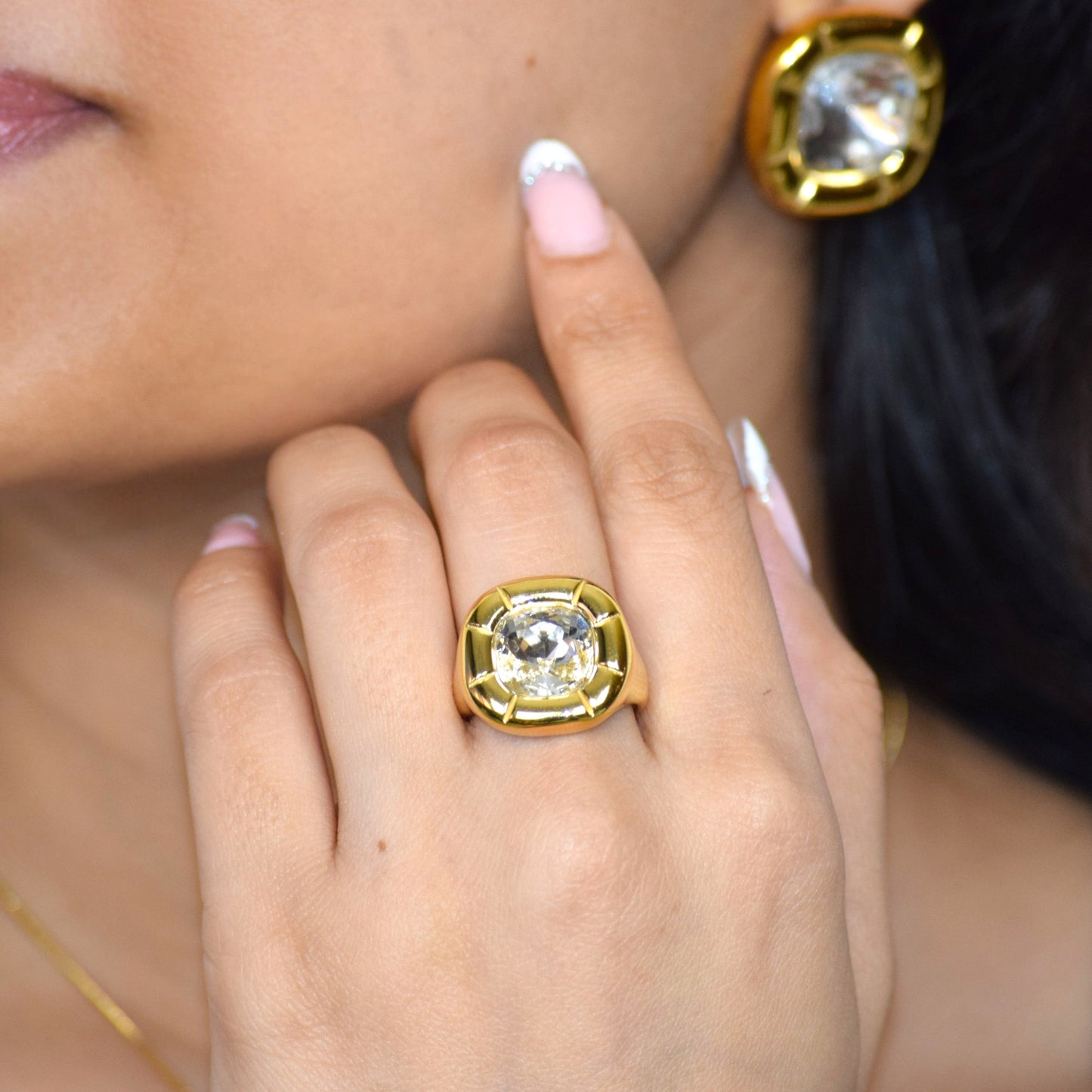 Crystal zircon Signature Statement Ring worn on model