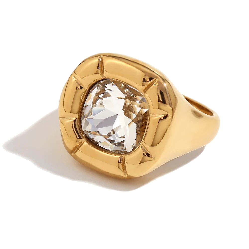 Signature crystal zircon statement ring in 18K gold plated stainless steel