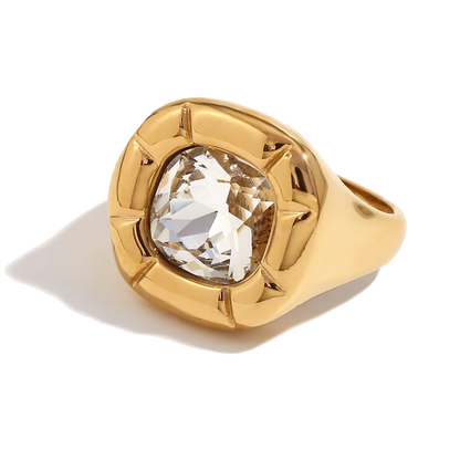 Signature crystal zircon statement ring in 18K gold plated stainless steel