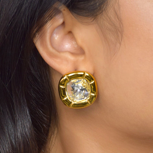 Crystal zircon statement studs worn on model