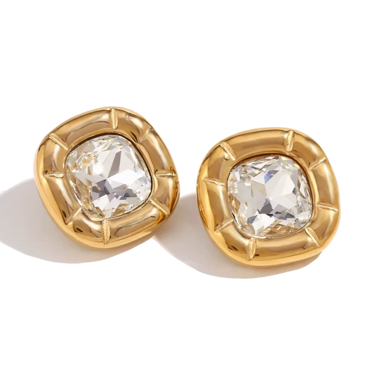 Signature crystal zircon stud earrings in 18K gold plated stainless steel