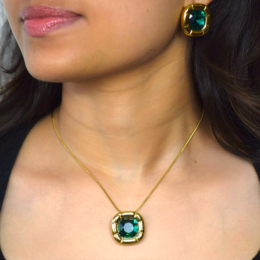 Jade green zircon Signature Statement Pendant Necklace worn on model