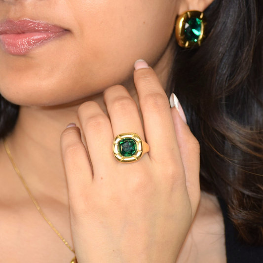 Jade green zircon Signature Statement Ring in gold setting