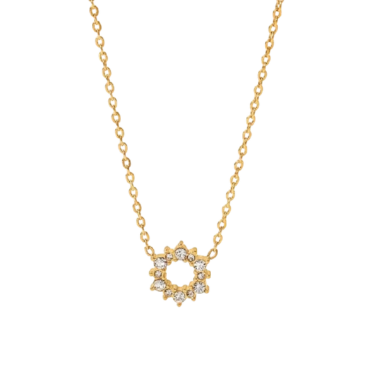Helios sun pendant necklace with zircon accents in 18K gold plated stainless steel
