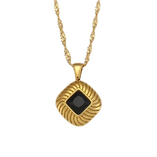 Legacy onyx black zircon pendant necklace in 18K gold plated stainless steel