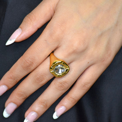 Crystal zircon statement ring worn on hand