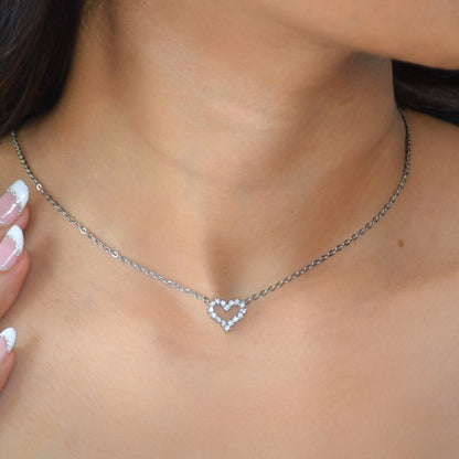 Silver Sweetheart heart pendant necklace close up with zircon stones