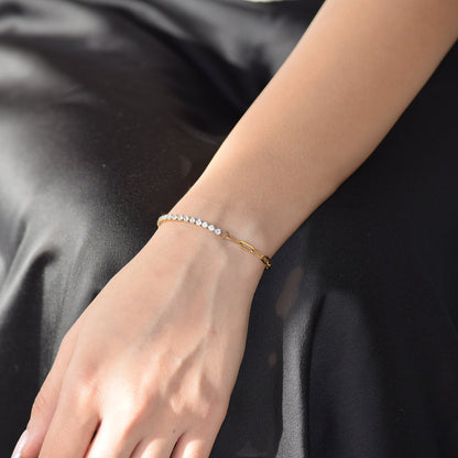 Gold Split Tennis Bracelet worn on wrist