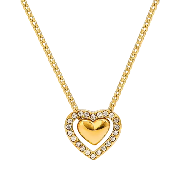 Sweetheart Halo zircon necklace in 18K gold plated stainless steel